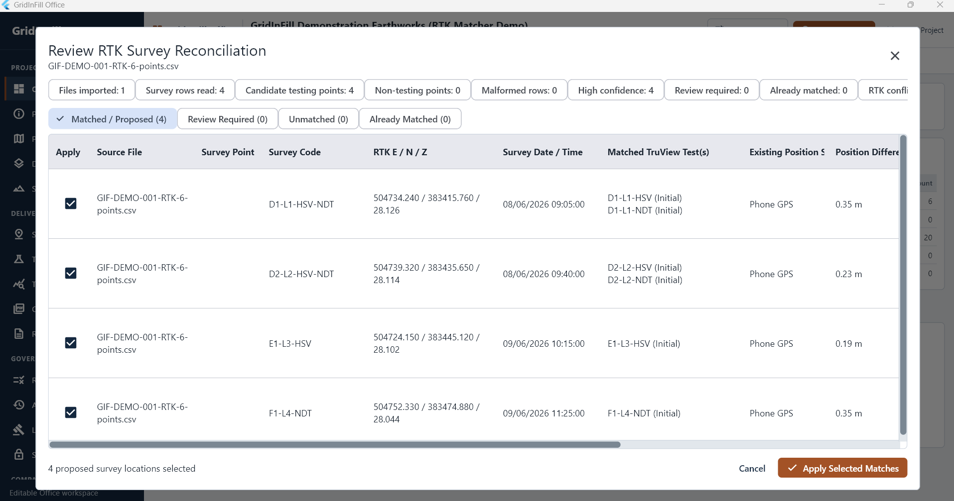 GridInFill Office RTK survey reconciliation.